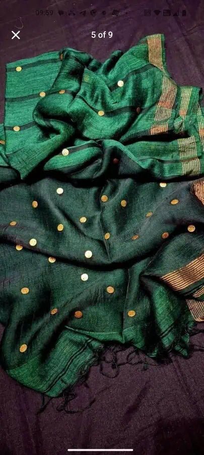 Pure Gini Matka Saree – Forest Green Festive Party Wear, S10861 - Saree - Aakritee - S10861