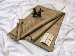 Pure Handloom Tussar Ghicha Saree Ð Tussar Beige with Tassels - Saree - Aakritee - S10769