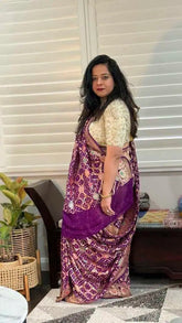 Pure Khaddi Georgette Saree Ð Purple Bandhej Festive Wedding Wear, S10855 - Saree - Aakritee - S10855