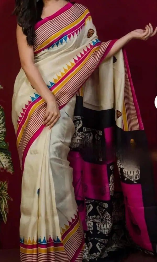 Pure Murshidabad Silk Block Print Saree for Festive - Saree - Aakritee - S10714