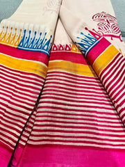 Pure Murshidabad Silk Block Print Saree for Festive - Saree - Aakritee - S10714