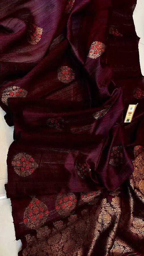 Pure Raw Silk Banarasi Saree – Maroon Festive Party Wear, S10846 - Saree - Aakritee - S10846