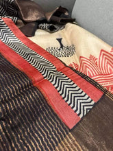 Pure Tussar Red Saree - Hand Block Festive Wear - Saree - Aakritee - S10685