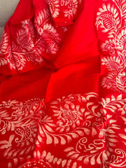 Red Bishnupuri Silk Hand Batik Saree - Saree Bishnupuri Silk Hand Batik Red Festive Pujo Edit Diwali Festive Traditional S11248 - Saree - Aakritee - S11248