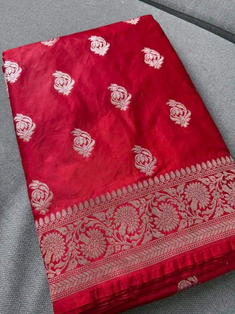 Red Mushroo Banarasi Saree Ð Wedding & Festive Elegance - Saree - Aakritee - S10761