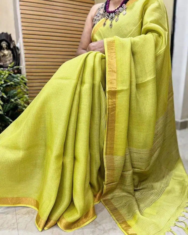 Resham Kota Saree Ð Lemon Yellow with Zari Border - Saree - Aakritee - S10773
