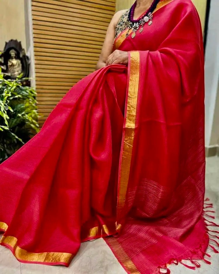Resham Kota Saree Ð Peach Pink with Zari Border - Saree - Aakritee - S10775