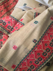 Sandy Brown Assam Silk Cotton Saree - Saree Assam Silk Cotton Sandy Brown Festive Pujo Edit Diwali S11245 - Saree - Aakritee - S11245