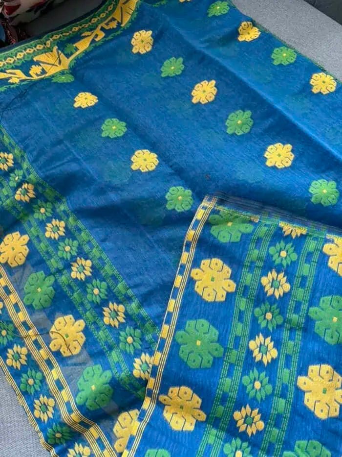 Saree_bengal soft jamdani_blue_festive_durga pujo_S10839 - Saree - Aakritee - S10839