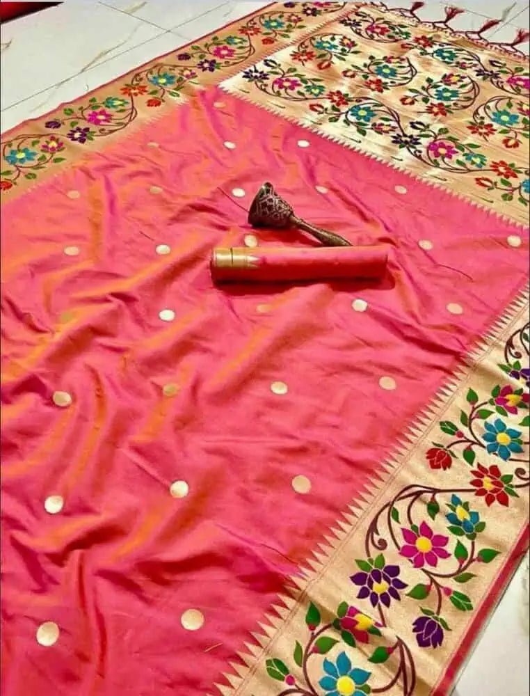 Saree Blended Paithani Salmon Festive Durga Pujo Diwali Traditional S10979 - Saree - Aakritee - S10979