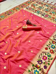 Saree Blended Paithani Salmon Festive Durga Pujo Diwali Traditional S10979 - Saree - Aakritee - S10979