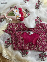 Saree Chiffon Georgette Floral Embroidery White Festive Party Wear S10903 - Saree - Aakritee - S10903