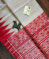 saree - ghicha - printed - temple - border - red - s10125 - Saree - Aakritee - S10126