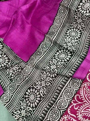 Saree_handloom_murshidabad silk_hand block print_festive_party wear_durga pujo_magenta_S10837 - Saree - Aakritee - S10837