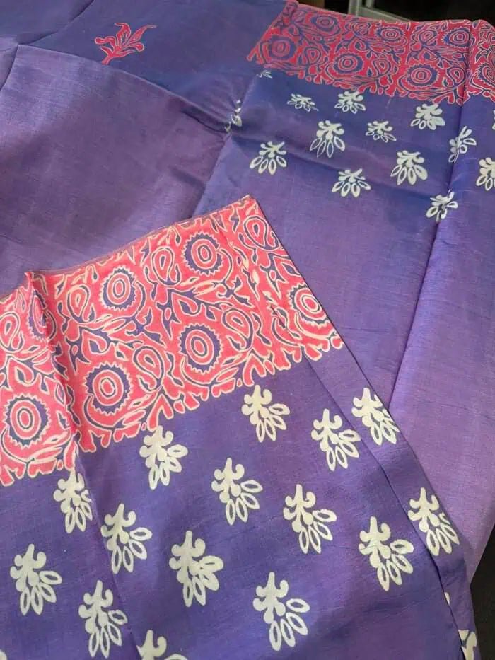 Saree_handloom_murshidabad silk_hand block print_festive_party wear_durga pujo_purple_S10838 - Saree - Aakritee - S10838
