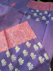 Saree_handloom_murshidabad silk_hand block print_festive_party wear_durga pujo_purple_S10838 - Saree - Aakritee - S10838