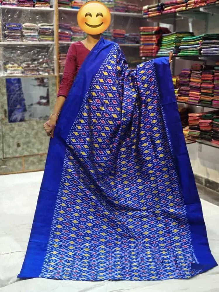 Saree_ikkat_pochampally_single weaving_silk_handloom_premium silkmark_festive royal blue_S10721 - Saree - Aakritee - S10721