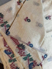 Saree Linen Jamdani Handloom Casual Beige S10987 - Saree - Aakritee - S10987