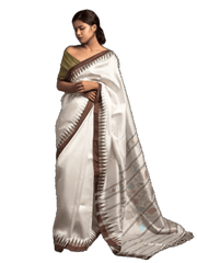 Saree Manipuri Silk - White S00092 - Aakritee -