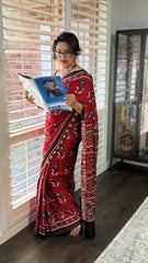 Saree Modal Silk Ajrakh Organic Dyed Party Wear Casual Red Festive S10904 - Saree - Aakritee - S10904