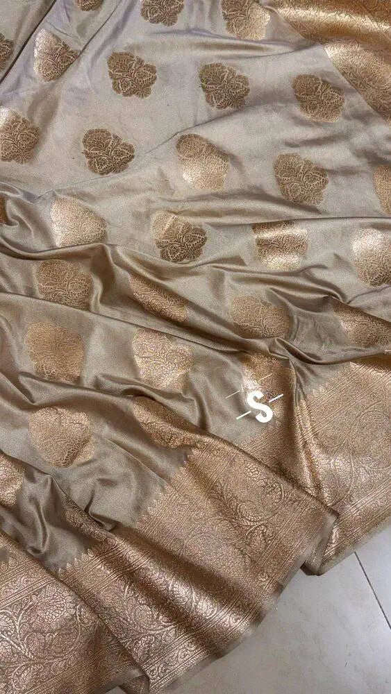 Saree Mushroo Silk Banarasi Festive Durga Pujo Trendy Dark Khaki S10895 - Saree - Aakritee - S10895