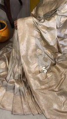 Saree Mushroo Silk Banarasi Festive Durga Pujo Trendy Dark Khaki S10895 - Saree - Aakritee - S10895