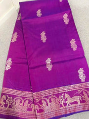 Saree Pure Bengal Handloom Authentic Baluchari On Premium Quality Bishnupuri Silk Dual Shade Purple Festive Traditional Durga Pujo Diwali S10998 - Saree - Aakritee - S10998