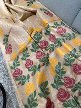 Saree_pure_bengal handloom_gachi_tussar_jamdani_rose_motif_beige_festive_durga pujo_S10935 - Saree - Aakritee - S10935