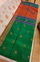 Saree Pure Handloom Bisknupuri Silk Kalakhetra Fual Shade Orest Green Meenakari Work Festive Exclusive Party Wear Durga Pujo S10925 - Saree - Aakritee - S10925