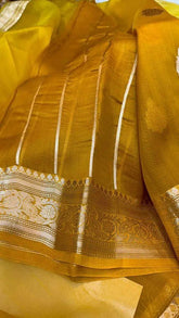 Saree_pure handloom_kora silk banarasi_dual shade_yellow_silkmark_festive_S10731 - Saree - Aakritee - S10731