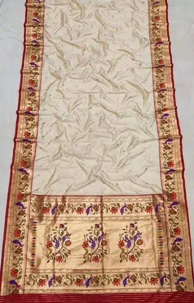 Saree Pure Silk Paithani Festive Traditional Durga Pujo Diwali Beige S11035 Saree - Saree - Aakritee - S11035