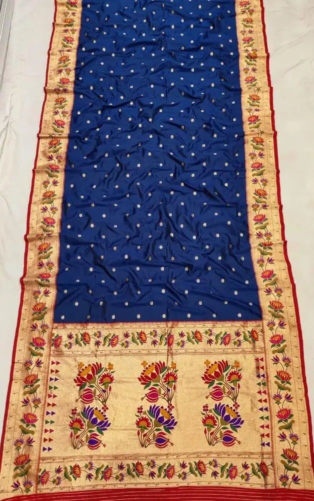 Saree Pure Silk Paithani Festive Traditional Durga Pujo Diwali Ethnic+Navy S11007 - Saree - Aakritee - S11007