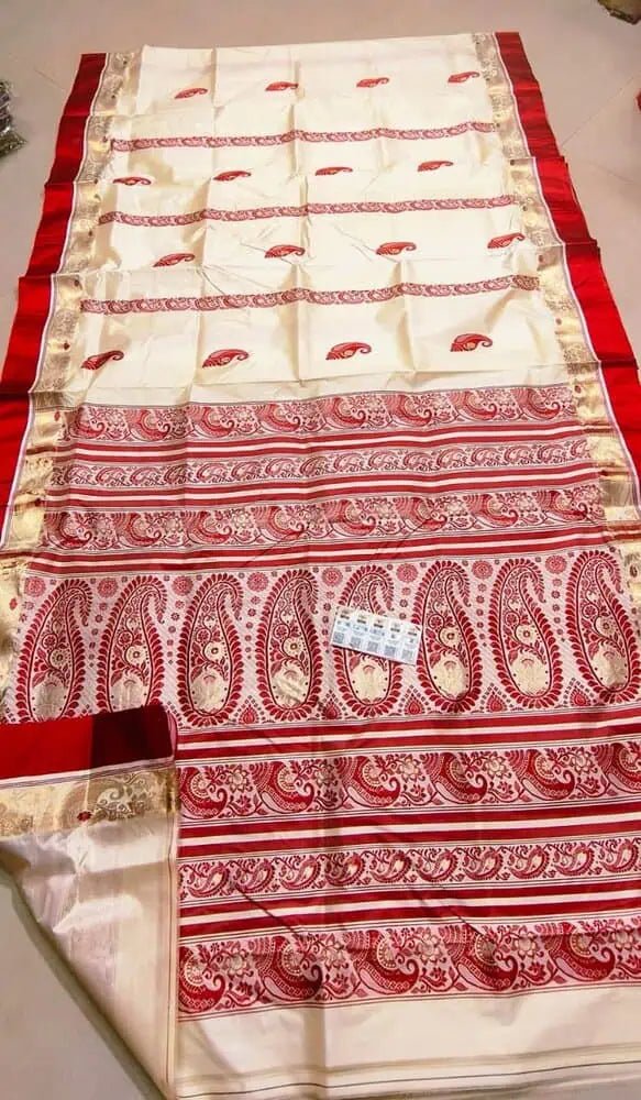 Saree Pure Tussar Silk Garod Bengal Handloom Durga Pujo Special Festive S10961 - Saree - Aakritee - S10961
