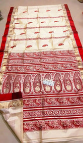 Saree Pure Tussar Silk Garod Bengal Handloom Durga Pujo Special Festive S10961 - Saree - Aakritee - S10961