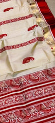 Saree Pure Tussar Silk Garod Bengal Handloom Durga Pujo Special Festive S10961 - Saree - Aakritee - S10961