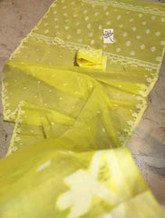 Saree_soft_jamdani_yellow_white border_festive_durga pujo_S10750 - Saree - Aakritee - S10750