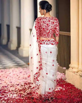 Saree_soft_organza_silk_white_red_partywear_festive_S10739 - Saree - Aakritee - S10739