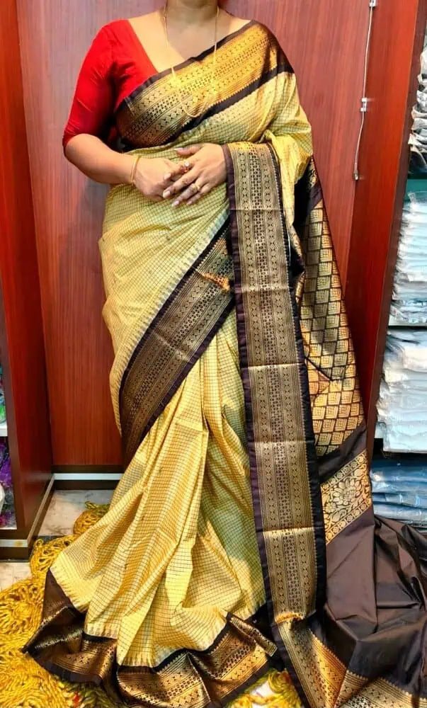 Saree South Silk Blended Traditional Festive Beige Durga Pujo Diwali S10966 - Saree - Aakritee - S10966