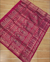 Saree Swarnachari Traditional Festive Pure Bengal Handloom Deep Pink Dual Shade Durga Pujo S10892 - Saree - Aakritee - S10892