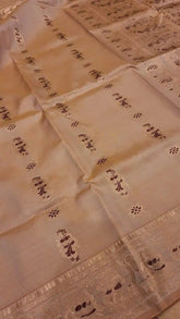 Saree Swarnachari Traditional Festive Pure Bengal Handloom Pale Golden Rod Dual Shade Durga Pujo S10913 - Saree - Aakritee - S10913