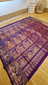 Saree Swarnachari Traditional Festive Pure Bengal Handloom Purple Dual Shade Durga Pujo S10891 - Saree - Aakritee - S10891