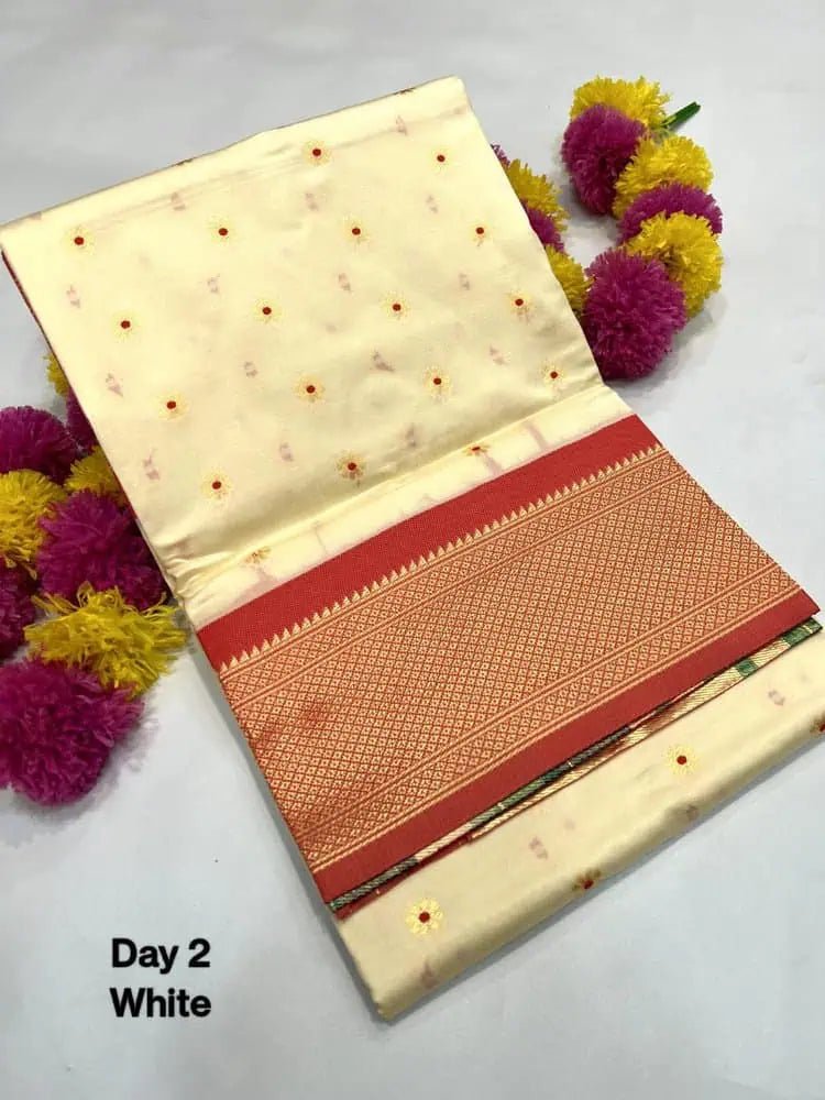 Semi Silk Fancy Saree: Off - White, Festive, S10410 - Saree - Aakritee - S10410