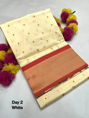Semi Silk Fancy Saree: Off - White, Festive, S10410 - Saree - Aakritee - S10410