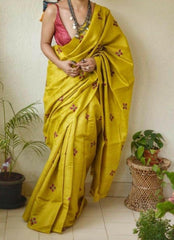 Silk Saree - Ghicha Tussar, Embroidery (S0008) - Aakritee -