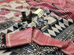 Silk Saree - Ghicha Tussar, Print (S0002) - Aakritee -