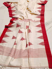 White Bengal Handloom Saree - Saree Bengal Handloom Durga Pujo Special Traditional White S11229 - Saree - Aakritee - S11229