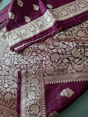 Wine Mushroo Banarasi Saree Ð Wedding & Festive Splendor - Saree - Aakritee - S10762