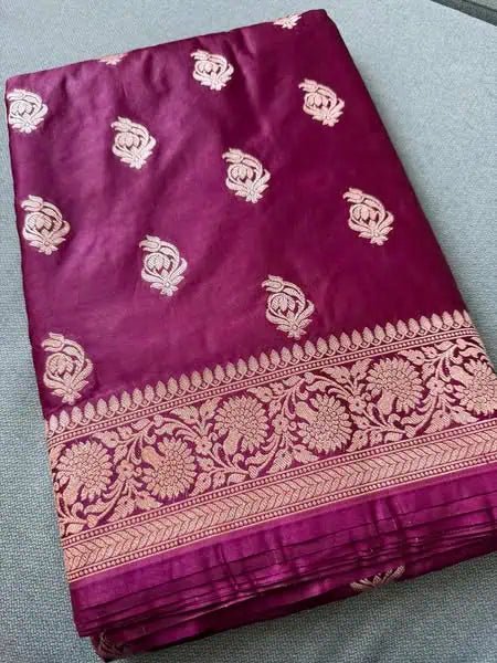 Wine Mushroo Banarasi Saree Ð Wedding & Festive Splendor - Saree - Aakritee - S10762