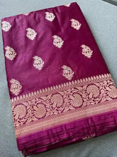 Wine Mushroo Banarasi Saree Ð Wedding & Festive Splendor - Saree - Aakritee - S10762