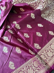 Wine Mushroo Banarasi Saree Ð Wedding & Festive Splendor - Saree - Aakritee - S10762